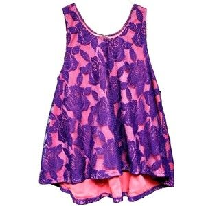 Lace Purple Roses Relaxed Fit Tank XL by Cherokee Boho Hippie Artsy